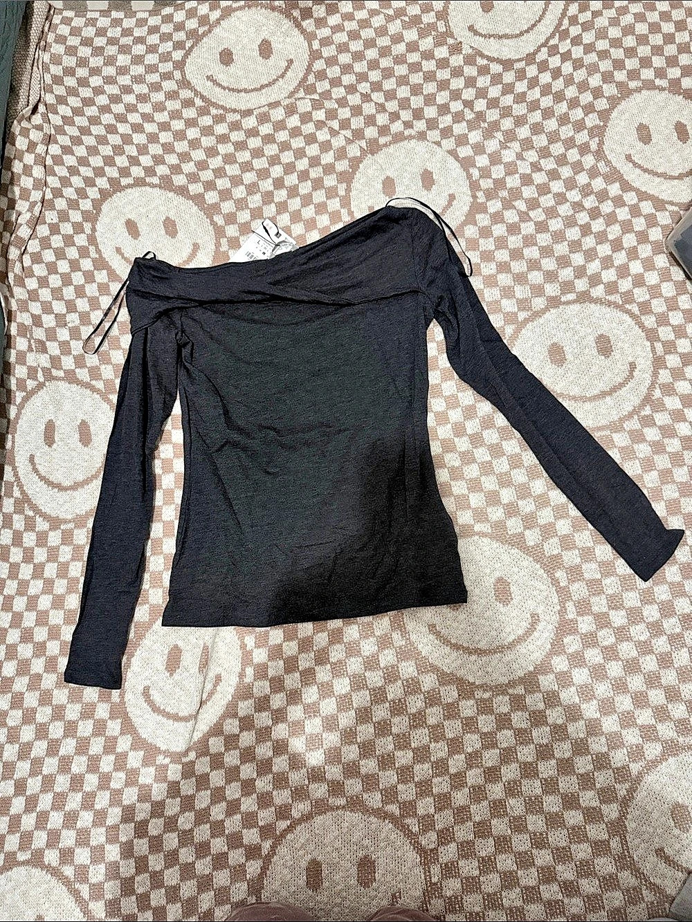 Zara - Women’s Charcoal Grey Off-Shoulder Long Sleeve Top Size Large NWT